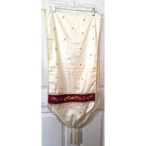 Seasons of Cannon Falls 72" Cream Table Runner Embroidery Gold Accents Tassels